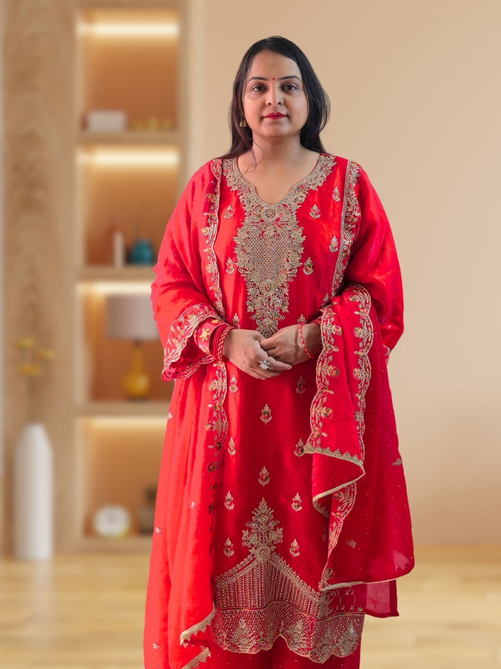 SRIIVA Women Silk Blend Kurta Palazzo Dupatta Set