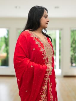 SRIIVA Women Silk Blend Kurta Palazzo Dupatta Set - Thumbnail 4