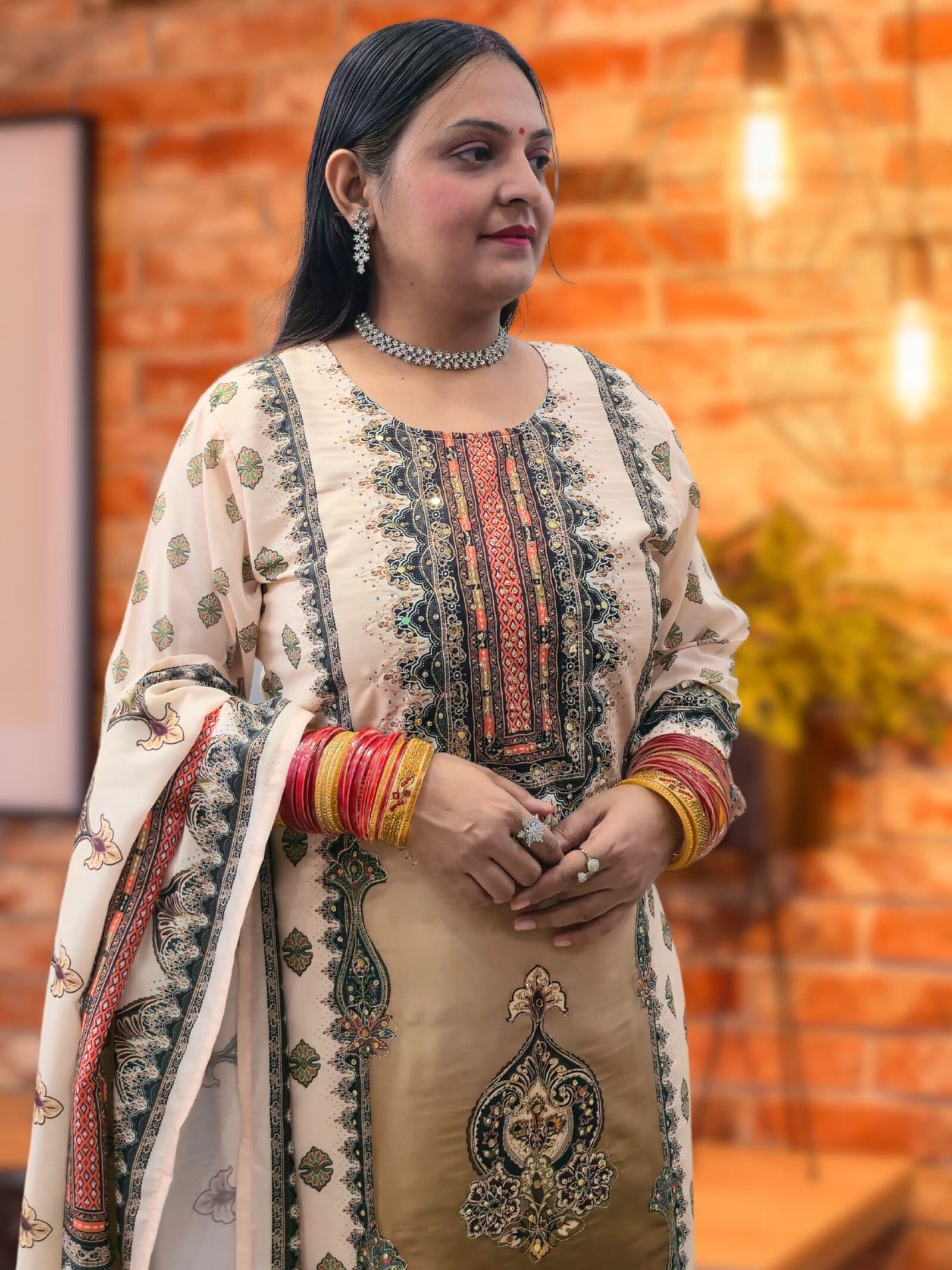 SRIIVA Women Muslin, Pure Cotton Kurta Pant Dupatta Set - Main View