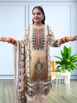 SRIIVA Women Muslin, Pure Cotton Kurta Pant Dupatta Set - Thumbnail 5