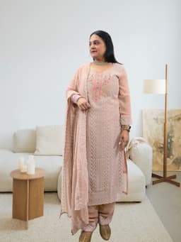 SRIIVA Women Georgette Kurta Pant Dupatta Set - Thumbnail 1