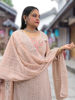 SRIIVA Women Georgette Kurta Pant Dupatta Set - Thumbnail 2