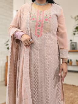 SRIIVA Women Georgette Kurta Pant Dupatta Set - Thumbnail 3