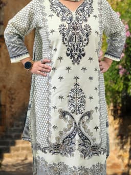 SRIIVA Women Muslin, Pure Cotton Kurta Pant Dupatta Set - Thumbnail 4