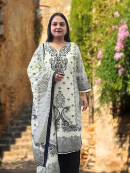 SRIIVA Women Muslin, Pure Cotton Kurta Pant Dupatta Set - Thumbnail 3