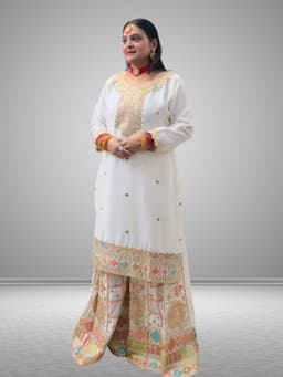 SRIIVA Women Pure Silk Kurta Sharara Dupatta Set (White) - Thumbnail 5