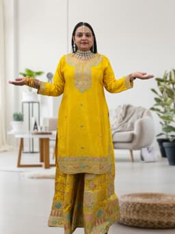 SRIIVA Women Pure Silk Kurta Sharara Dupatta Set - Thumbnail 2